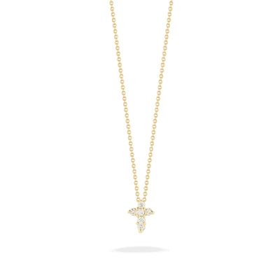 Baby Cross Diamond Pendant Necklace in 18K Yellow Gold