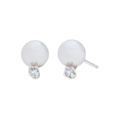 Pearl Earrings in 14K White Gold with Drop Diamond Accent