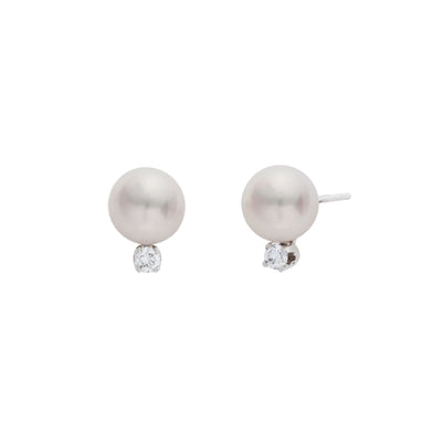 18K White Gold Cultured Pearl and Diamond  Earrings