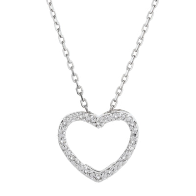 Diamond Open Heart Necklace in Sterling Silver