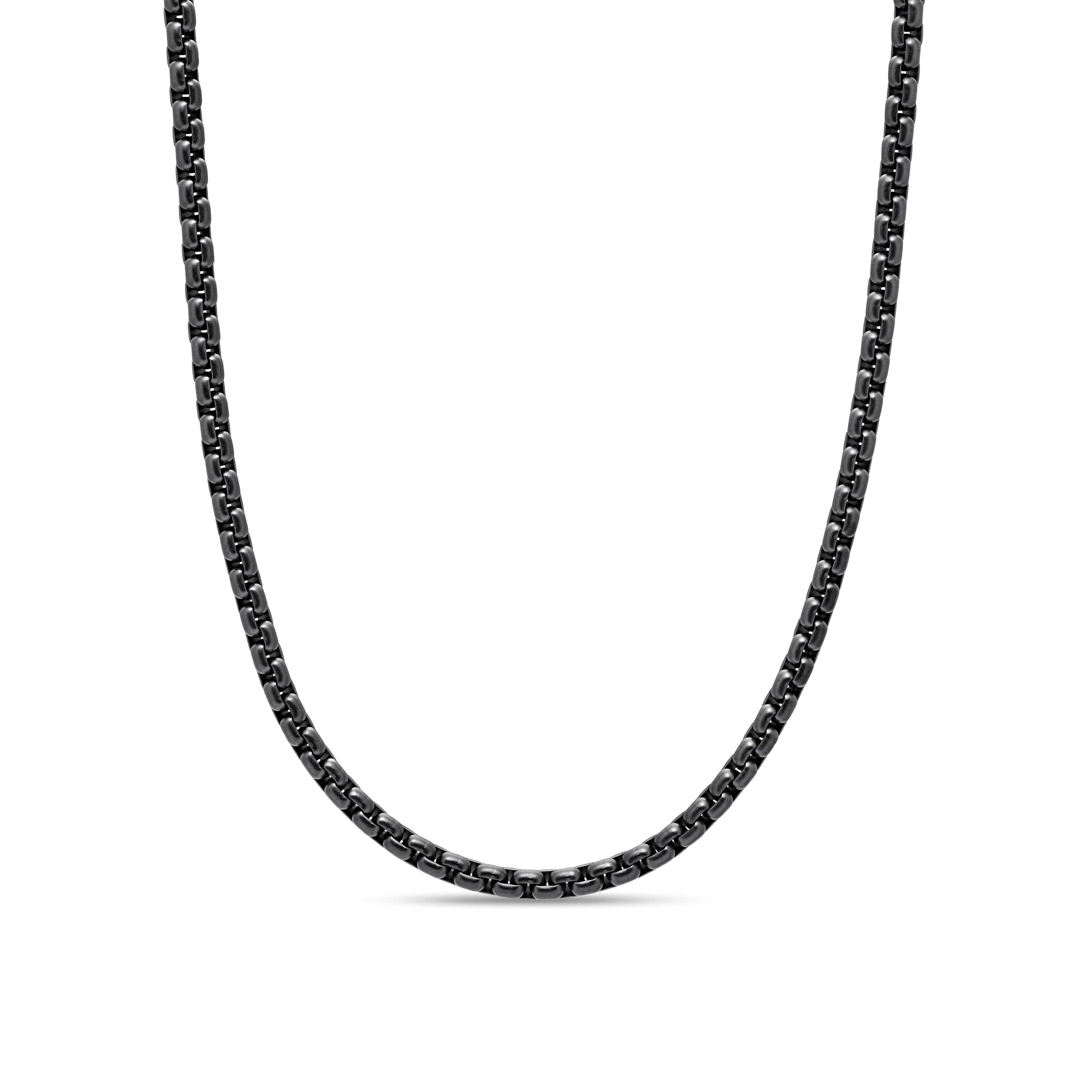 BOX CHAIN NECKLACE IN DARKENED STAINLESS STEEL, 4MM