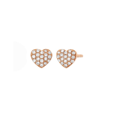 Mini Diamond Heart Stud Earrings in 14K Rose Gold