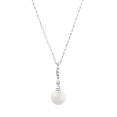 18" Diamond and Cultured Pearl Necklace in 14K White Gold