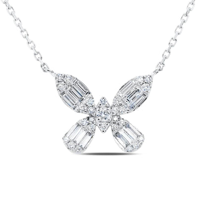 Diamond Butterfly Necklace in 14K White Gold
