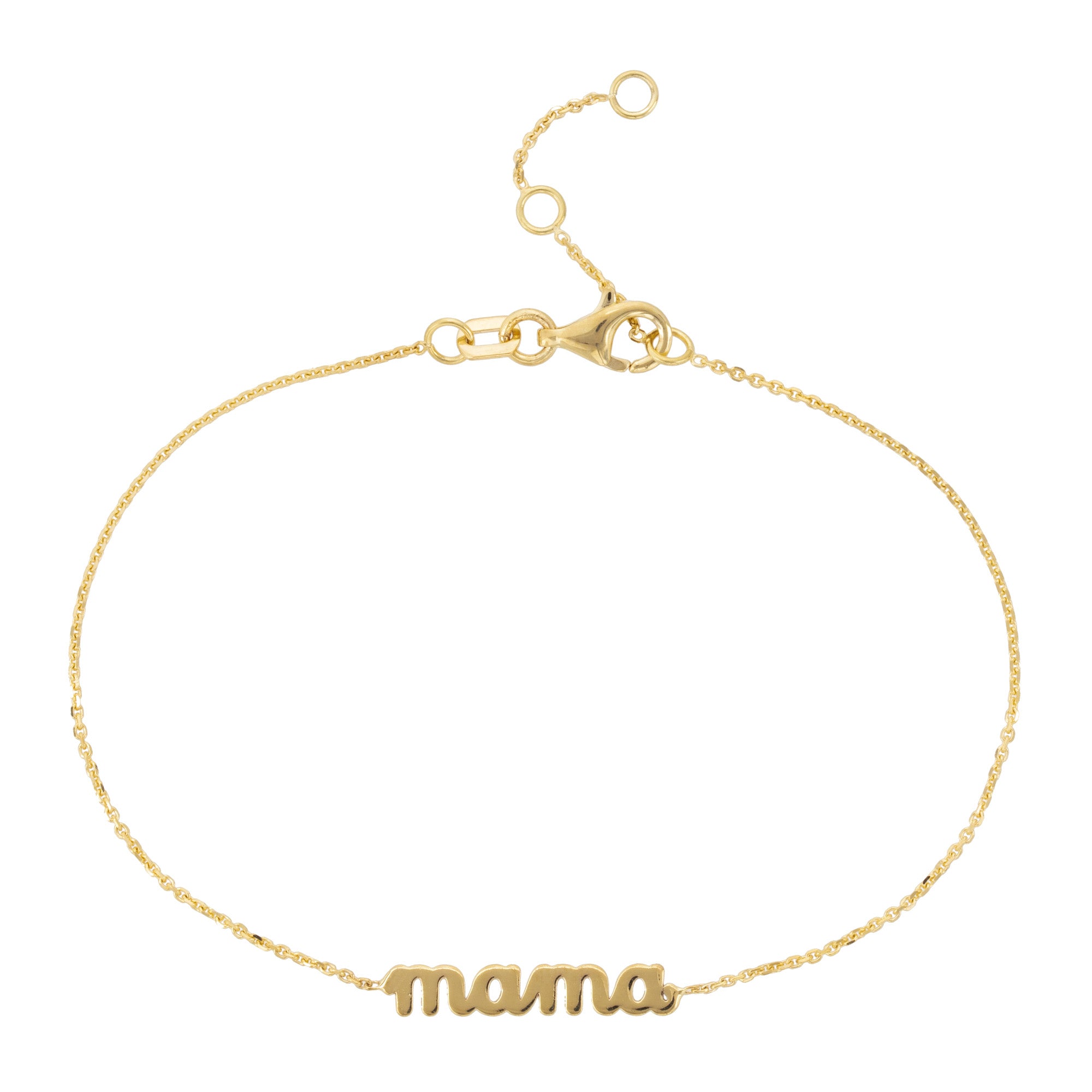 Cursive 'Mama' Bracelet in 14K Yellow Gold, 7.25