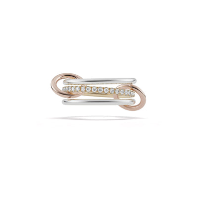 STERLING SILVER 18K ROSE AND YELLOW GOLD DIAMOND LINKED RINGS