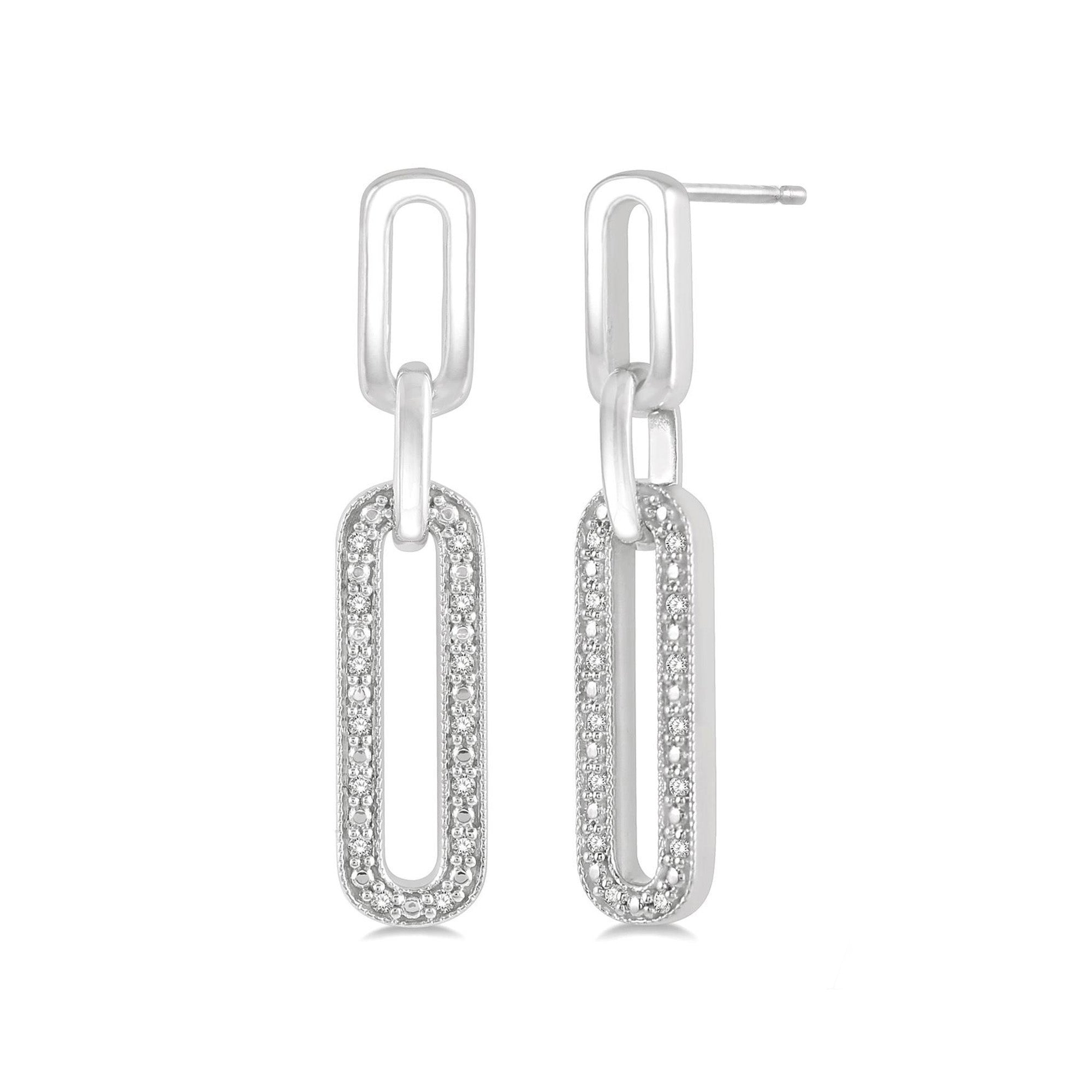 Sterling Silver Diamond Paperclip Drop Earrings