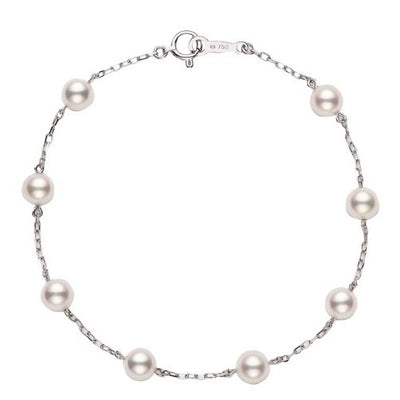 18K White Gold Stationed Bracelet with 5MM Cultured Pearls