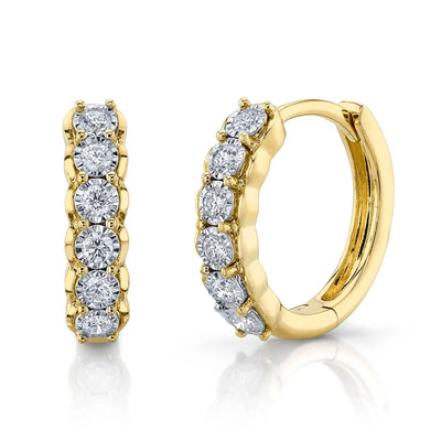 Round Diamond Huggie Earrings in 14K Yellow Gold