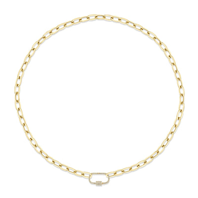 Round Diamond Paper Clip Necklace in 14K Yellow Gold