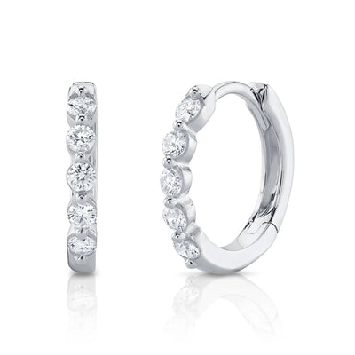 5 Round Diamond Huggie Earrings in 14K White Gold