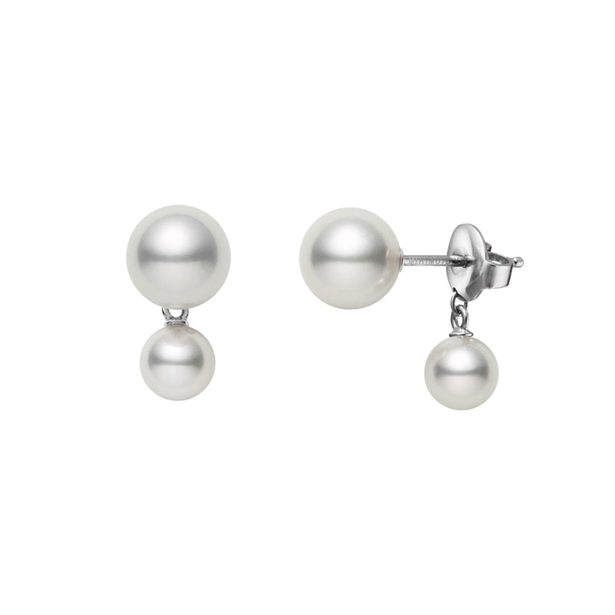 18K gold solid Akoya Pearl Dangle Earrings hooks, Round Akoya Pearls 8-9mm, Natural White outlet Color, 18k rose gold solid, Au750, 75% of gold