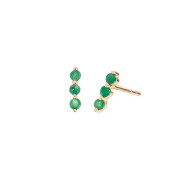 Emerald Trio Bar Earrings in 14K Yellow Gold
