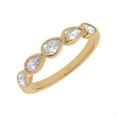 5 Bezel Set Pear Diamond Ring in 18K Yellow Gold