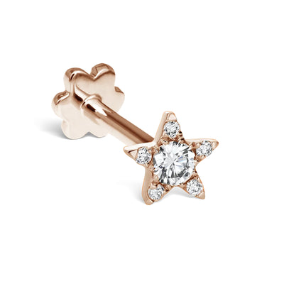 Diamond Star Threaded Single Stud Earring in 18K Rose Gold