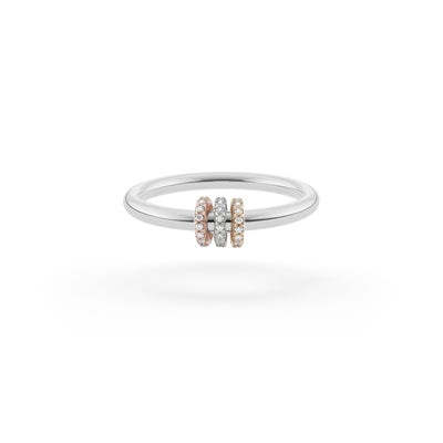 Pavi Diamond Annulet Ring in 18K Yellow and Rose Gold and Sterling Silver