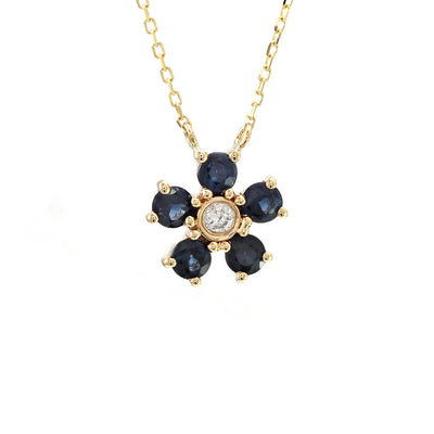 14K Yellow Gold Sapphire and Diamond  Necklace