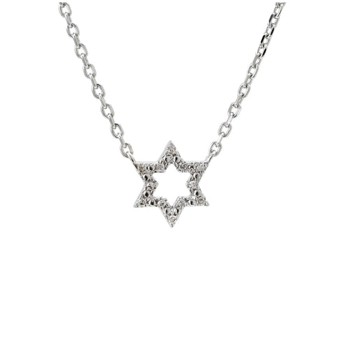 Stationed Diamond Star of David Pendant 18IN Necklace in Sterling Silver