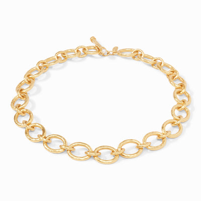 19" Hammered O-Link Toggle Necklace in 14K Yellow Gold Plating