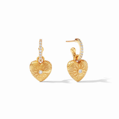 Convertible Drop Heart CZ Huggie Hoop Earrings 24K Gold Plated