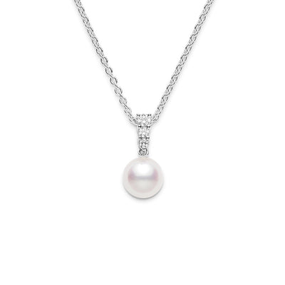 18K White Gold 8MM Pearl and Diamond Pendant Necklace