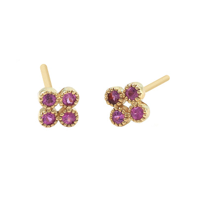 Four Pink Sapphire Square Stud Earrings in 14K Yellow Gold