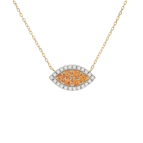 Stationed Orange Sapphire and Diamond Evil Eye 18IN Necklace in 14K Yellow Gold