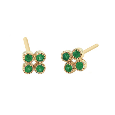 Four Round Emeralds Square Button Earrings in 14K Yellow Gold