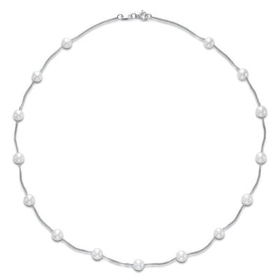 14K White Gold Cultured Pearls by the Yard Station Necklace