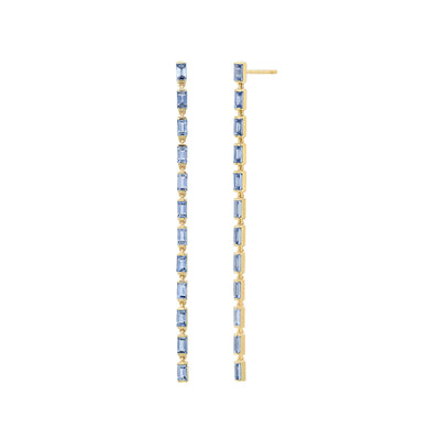 Blue Sapphire Baguette Link Earrings in 14K Yellow Gold