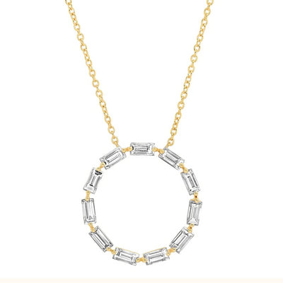 Diamond Baguette Circle Necklace in 14K Yellow Gold