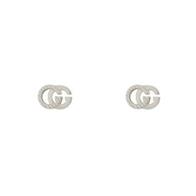 Gucci Striped Running GG Stud Earrings in 18K White Gold