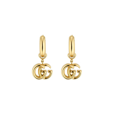 Gucci 24mm Running GG Drop Earrings in 18K Yellow Gold
