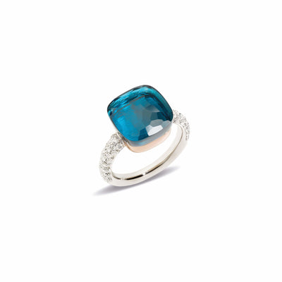 Sky Blue Topaz and Diamond Nudo Classic Ring in 18K Rose and White Gold