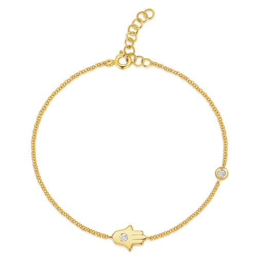6.5" Diamond Accent Hamsa Bracelet in14K Yellow Gold