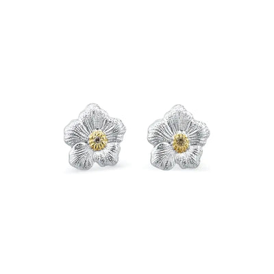 Gardenia Blossoms Diamonds Stud Earrings in Sterling Silver with Gold Plated Accents