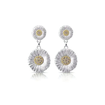 Daisy Blossoms Diamond Drop Earrings in Sterling Silver with Gold Plated Accents