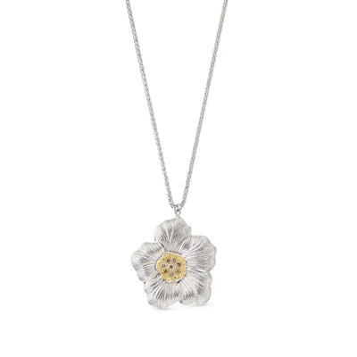 Gardenia Blossoms Diamonds Pendant in Sterling Silver with Gold Plated Accents