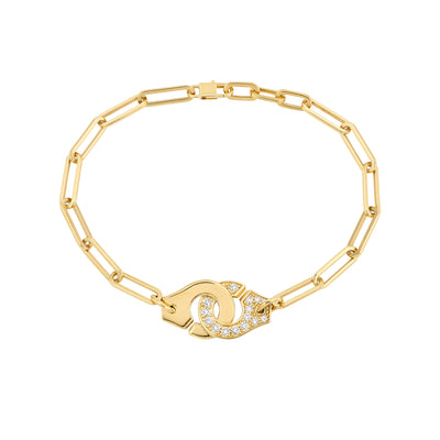 7" Menottes Link Bracelet with Diamonds in 18K Yellow Gold