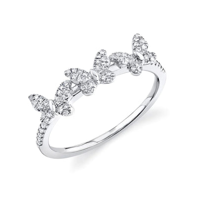 Round Diamond Butterfly Ring in 14K White Gold