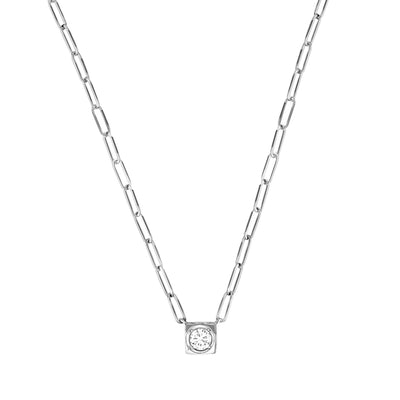 18" Le Cube Diamont Pendant Necklace in 18K White Gold