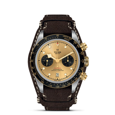 41MM  Black Bay Chrono Silver and Gold with Gold Dial and Brown Leather Strap Watch by Tudor | M79363N-0008