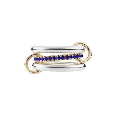 Sapphire Accent 3 Link Ring in Sterling Silver and 18K Yellow Gold