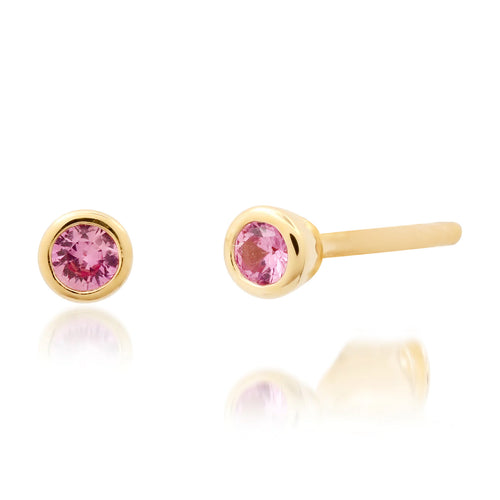 Pink Sapphire Bezel Stud Earrings in 14K Yellow Gold