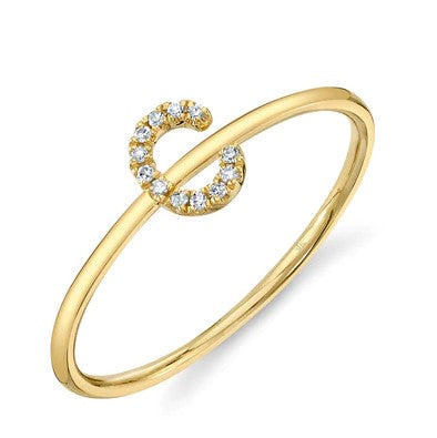 Diamond "C" Initial Thin Band Ring in 14K Yellow Gold