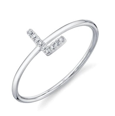 Diamond "L" Initial Thin Band Ring in 14K White Gold