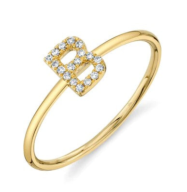 Diamond "B" Initial Thin Band Ring in 14K Yellow Gold