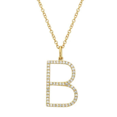 17.75" Diamond "B" Initial Pendant Necklace in 14K Yellow Gold