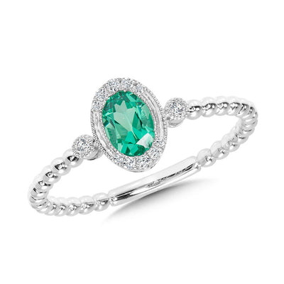 Oval Cut Green Quartz and Diamond Ring in 14K White Gold