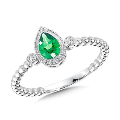 Pear Cut Green Quartz and Diamond Ring in 14K White Gold